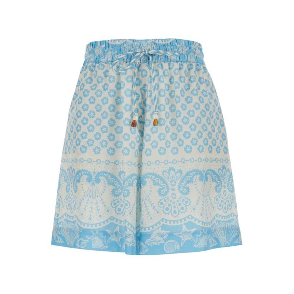 Mantero 1902 Women Ginny Shorts Blue With Side Pockets In Cotton And Silk Women